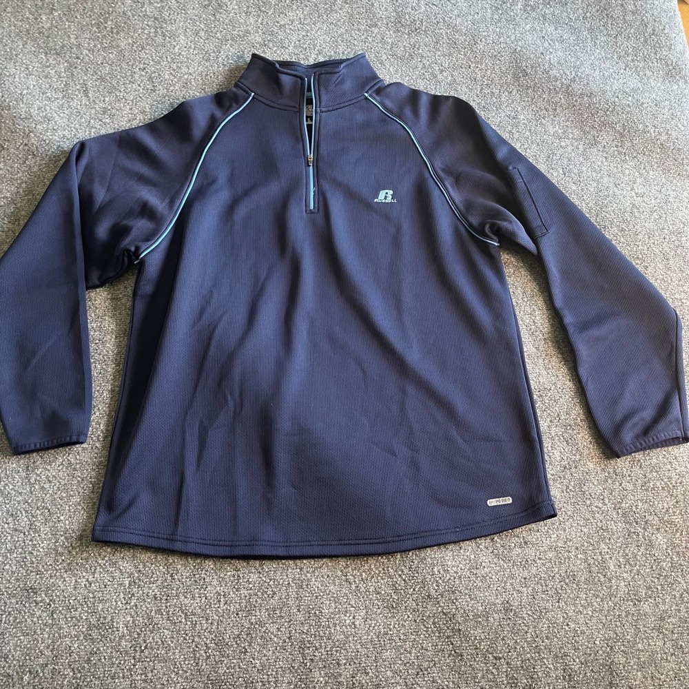 Russell Athletic Mens Dri-Power Quarter Zip Pullover Navy Blue Large L